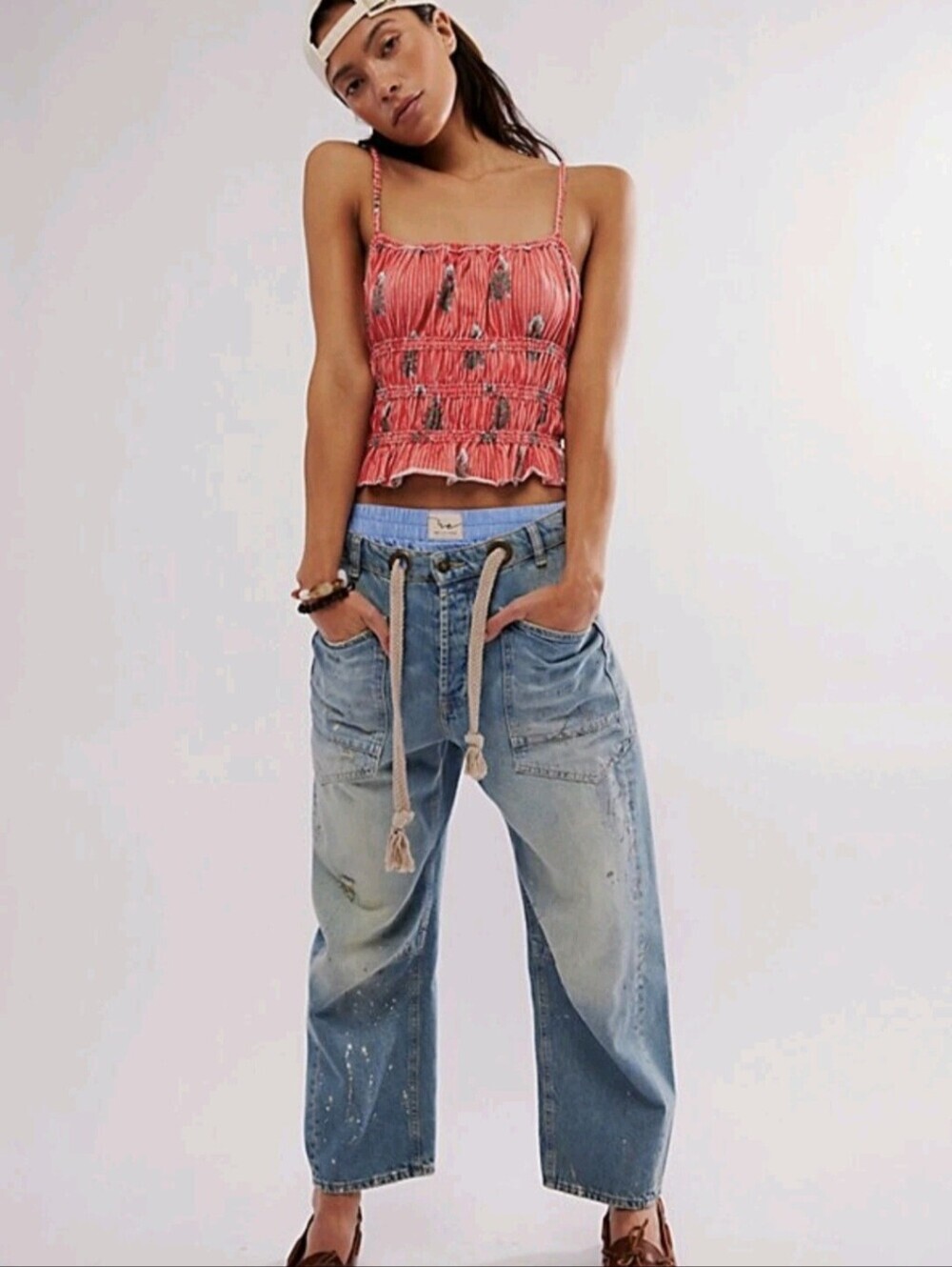 Free People Dolce Vita Tank Tiered Ruched Cami Top Shirt